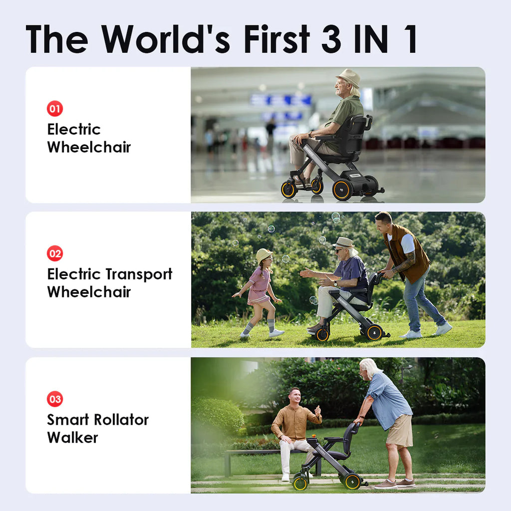 Paiseec W3 3-in-1 Mobilitätshilfe – Elektrorollstuhl, Transportstuhl und Rollator