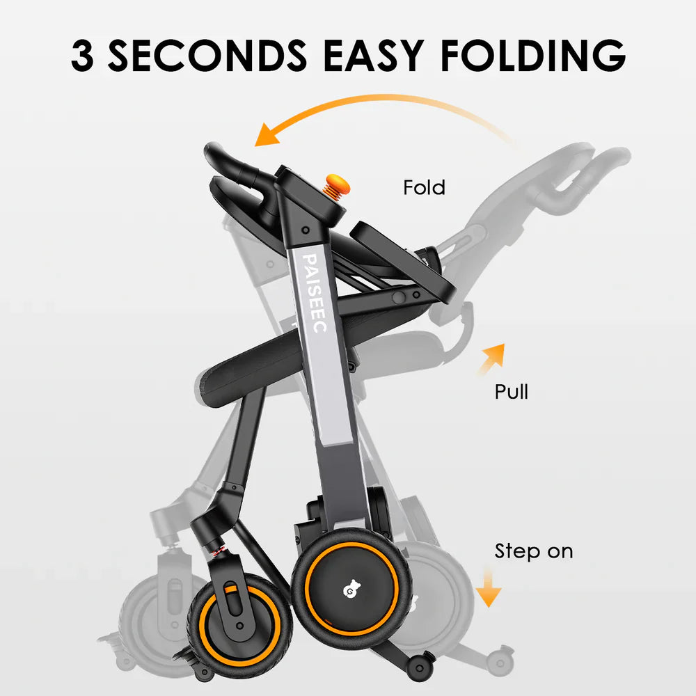 Paiseec W3 Elektrorollstuhl – einfaches Zusammenklappen in nur 3 Sekunden