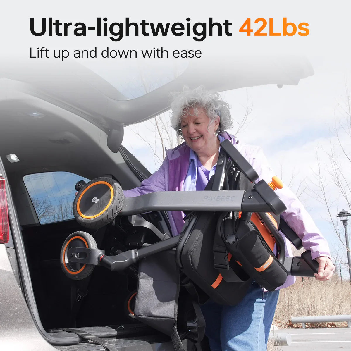 Paiseec W3 Elektrorollstuhl grau – ultraleicht und einfach im Kofferraum zu verstauen