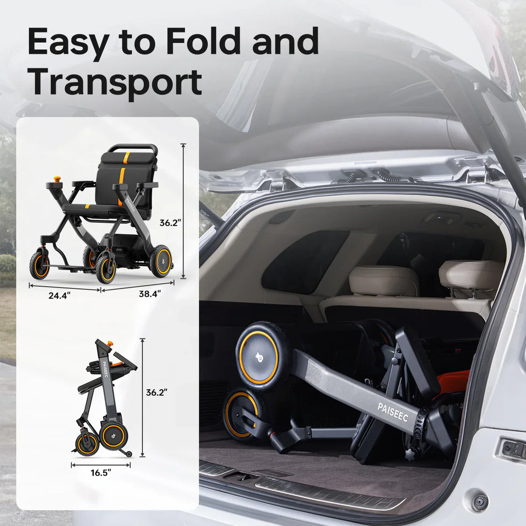 Paiseec W3 faltbarer Elektrorollstuhl – kompakte Maße und einfacher Transport im Auto